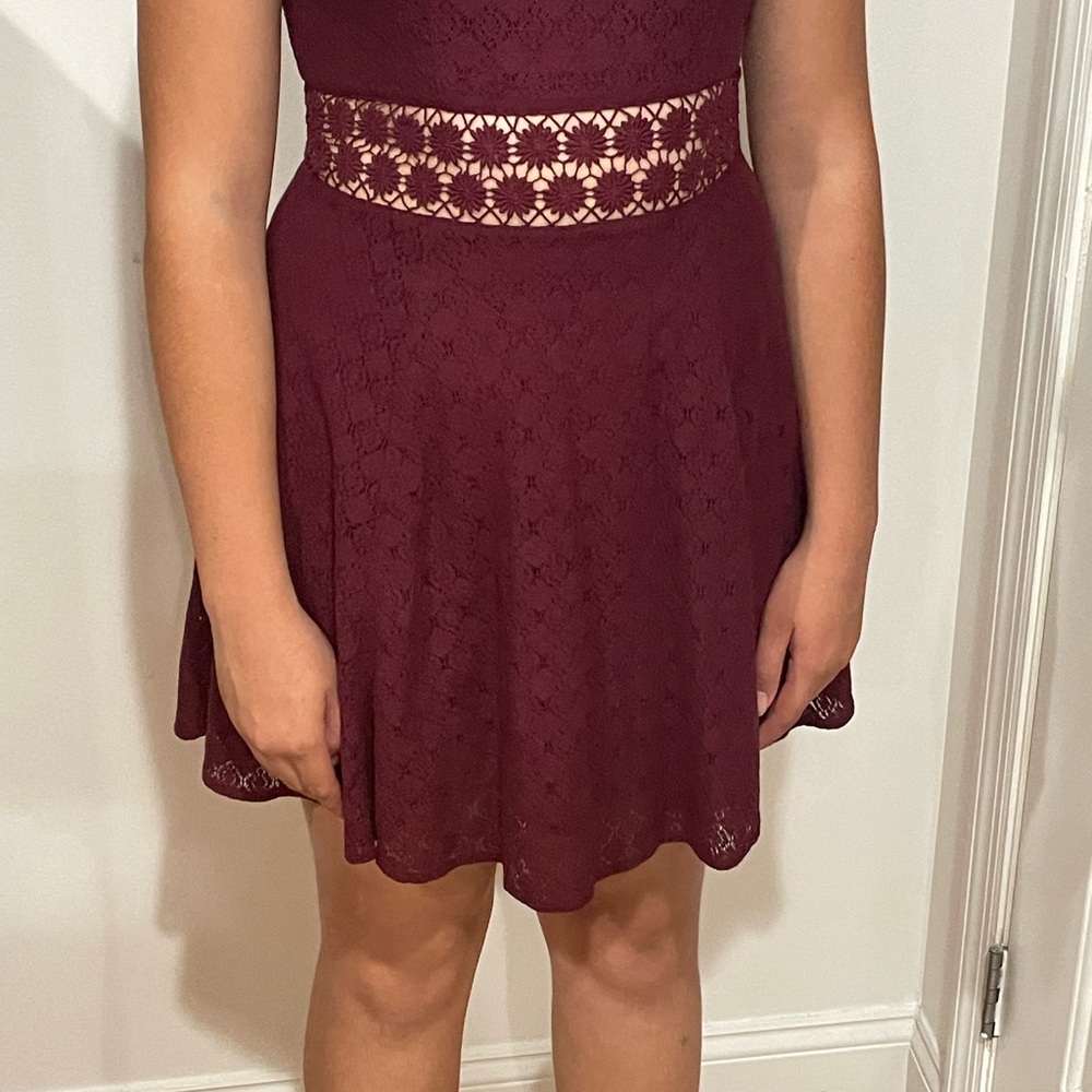 Free People Red Ruched Ruffled Sheath Dress - Picture 3 of 5